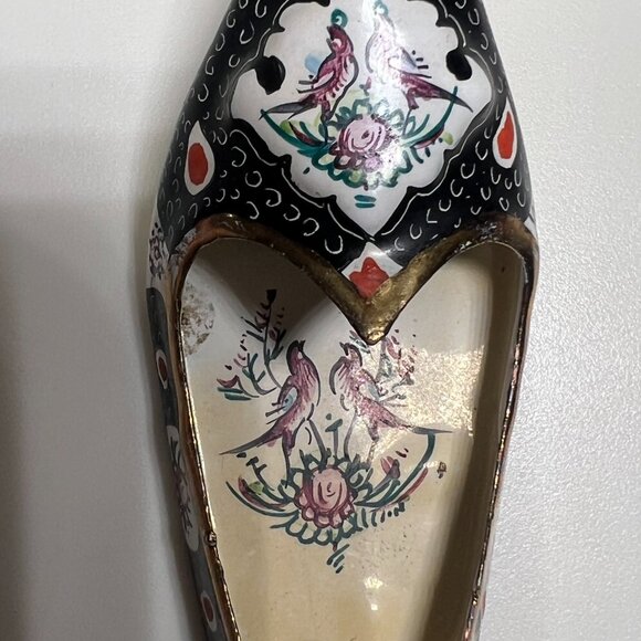 Antique 1900's Persian Enamel on Copper Islamic Art Paint Shoe Ashtray Black Pro - Picture 3 of 8